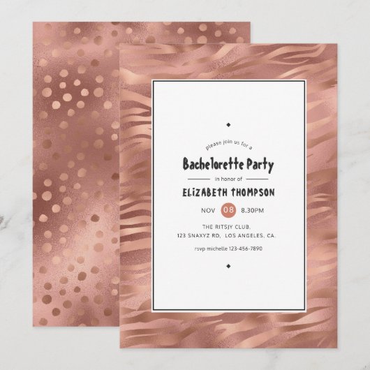 Invitation Rose Gold Foil Tiger Stripes Bachelorette (Devant / Derrière)