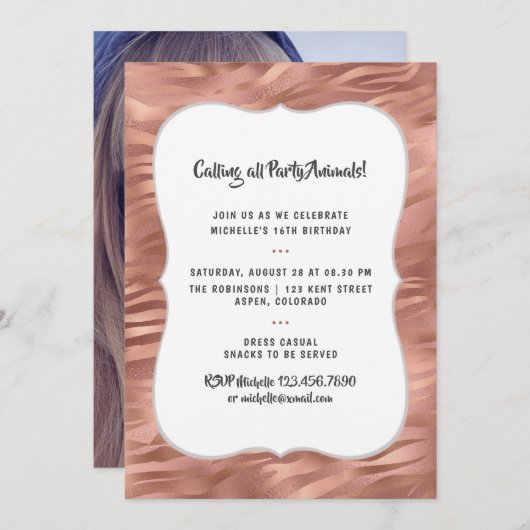 Invitation Rose Gold Foil Tiger Stripes N'importe quel âge An (Devant / Derrière)