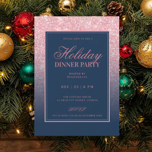 Invitation Rose Gold Formel FAUX Paillettes Fête de Noël Navy