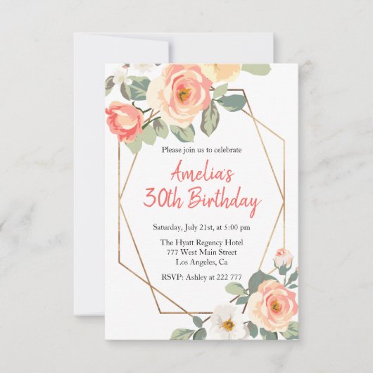 Invitation Rose & Gold Frame Anniversaire (Devant)