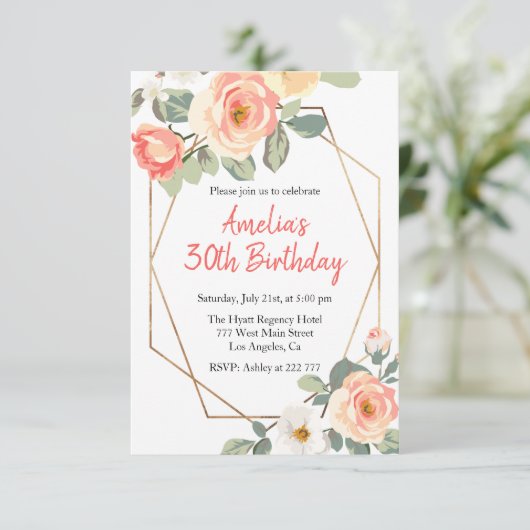 Invitation Rose & Gold Frame Anniversaire (Debout devant)
