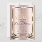 Invitation Rose Gold Frame, Bordure, Tiara Sweet 16 Party Inv (Devant)