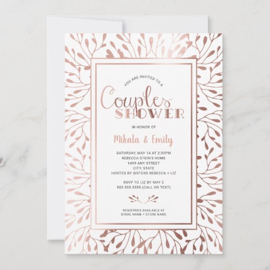 Invitation Rose Gold Frame Couples Douche, couleur changeable (Devant)