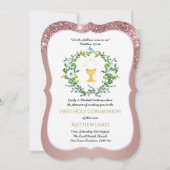 Invitation Rose Gold Girls Floral First Holy Communion (Devant)