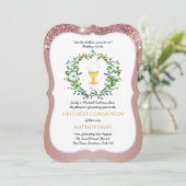 Invitation Rose Gold Girls Floral First Holy Communion (Debout devant)