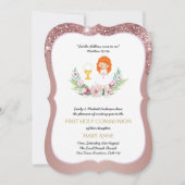 Invitation Rose Gold Girls Floral First Holy Communion (Devant)