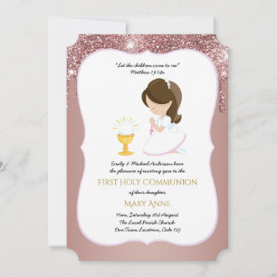 Invitation Rose Gold Girls Floral First Holy Communion Invita