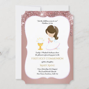 Invitation Rose Gold Girls Floral First Holy Communion Invita