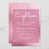 Invitation Rose Gold Girly Parties scintillant étincelle 18e  (Devant / Derrière)