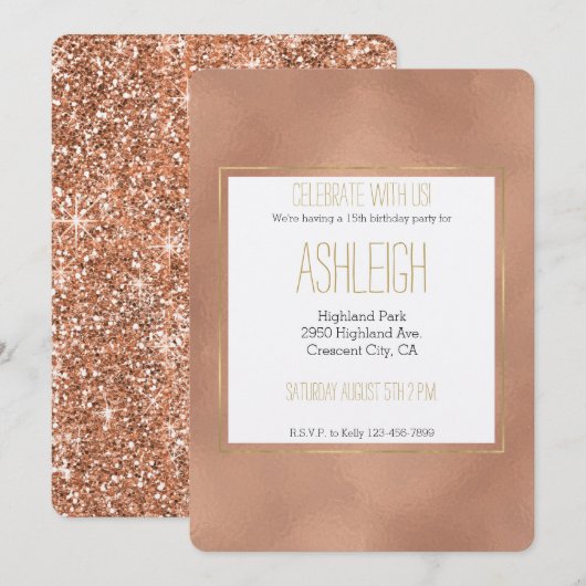 Invitation Rose Gold Glam Anniversaire (Devant / Derrière)