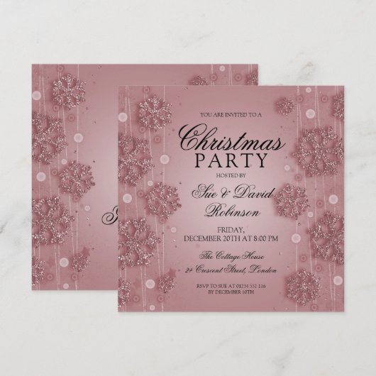 Invitation Rose Gold Glam Fête de Noël (Devant / Derrière)