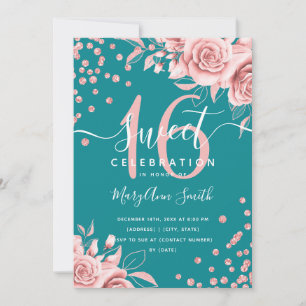 Invitation Rose Gold Glam Floral Parties scintillant Sweet si