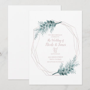 Invitation Rose Gold Glam Géométrique Botanique Mariage