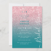 Invitation Rose Gold Glam Glitter Script Fête de Mariage Teal (Devant)