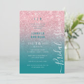 Invitation Rose Gold Glam Glitter Script Fête de Mariage Teal (Debout devant)