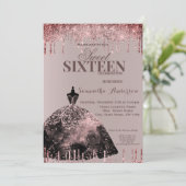 Invitation Rose Gold Glam Parties scintillant étincelle douce (Debout devant)