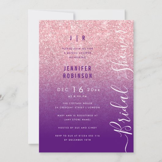 Invitation Rose Gold Glam Parties scintillant Script Fête des (Devant)
