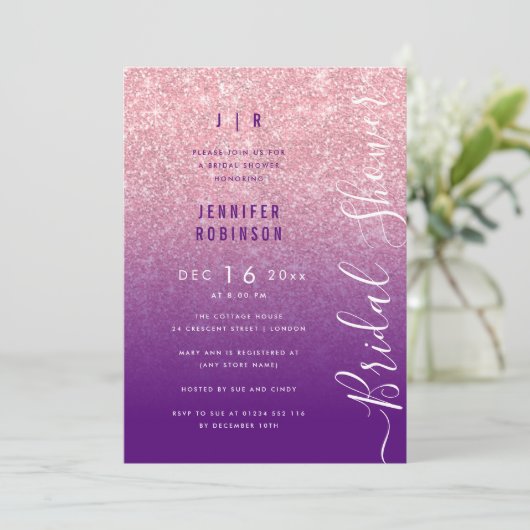 Invitation Rose Gold Glam Parties scintillant Script Fête des (Debout devant)