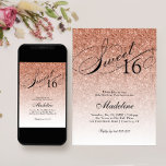 Invitation Rose Gold Glam Parties scintillant Sweet 16 Invita<br><div class="desc">Cette belle invitation comporte une parties scintillant d'or faux rose et votre texte personnalisé. Utilisez le formulaire modèle pour ajouter vos informations. Modifiez la police ou ajoutez du texte à l'aide de la fonction Personnaliser It.</div>