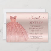 Invitation Rose Gold Glam Sweet 16 Anniversaire Script (Devant)