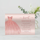 Invitation Rose Gold Glam Sweet 16 Anniversaire Script (Debout devant)