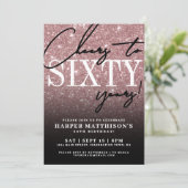 Invitation Rose Gold Glitter 60th Birthday (Debout devant)