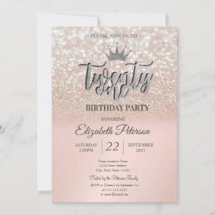 Invitation Rose Gold Glitter Bokeh Ombré, Diadème 21e Anniver