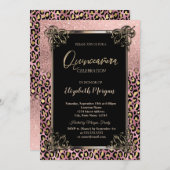 Invitation Rose Gold Glitter Border Leopard Quinceañera (Devant / Derrière)