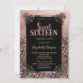 Invitation Rose Gold Glitter Border Leopard Sweet 16 (Devant)
