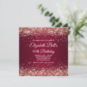 Invitation Rose Gold Glitter Burgundy Ombre 90th Birthday (Debout devant)
