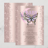 Invitation Rose Gold Glitter Butterfly Moon Baby Shower (Devant / Derrière)