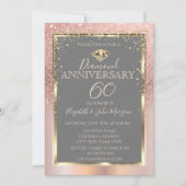 Invitation Rose Gold Glitter Diamants Mariage Anniversaire (Devant)