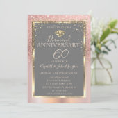 Invitation Rose Gold Glitter Diamants Mariage Anniversaire (Debout devant)