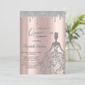 Invitation Rose Gold,Glitter Dress Drips Silver Quinceanera (Debout devant)