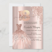 Invitation Rose Gold Glitter Drips Dress 18e Birthday Party (Devant)