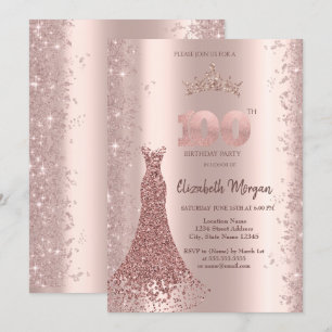 Invitation Rose Gold Glitter Dust Robe Diamant 100ème