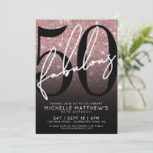 Invitation Rose Gold Glitter Fifty Fabulous 50th Birthday (Debout devant)