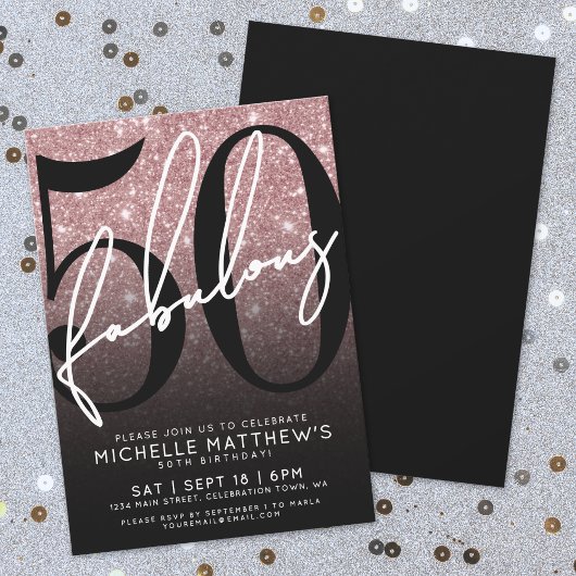Invitation Rose Gold Glitter Fifty Fabulous 50th Birthday