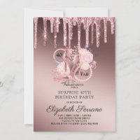 Rose Gold Glitter Gouttes 40e Anniversaire Surpris