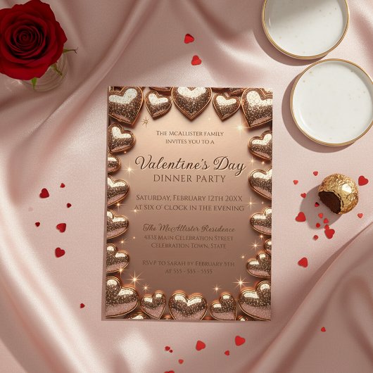Invitation Rose Gold Glitter Hearts Valentine's Day Party