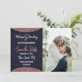 Invitation Rose Gold Glitter Navy Blue Circular Enregistrer l (Debout devant)