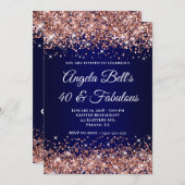 Invitation Rose Gold Glitter Navy Blue Ombre 40 & Fabulous (Devant / Derrière)