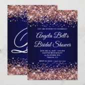Invitation Rose Gold Glitter Navy Blue Ombre Bridal Shower (Devant / Derrière)