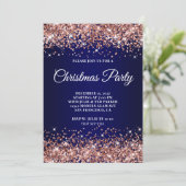 Invitation Rose Gold Glitter Navy Blue Ombre Christmas Party (Debout devant)