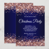 Invitation Rose Gold Glitter Navy Blue Ombre Christmas Party (Devant / Derrière)