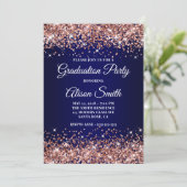 Invitation Rose Gold Glitter Navy Blue Ombre Graduation Party (Debout devant)