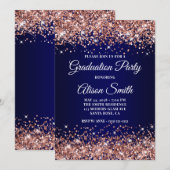 Invitation Rose Gold Glitter Navy Blue Ombre Graduation Party (Devant / Derrière)