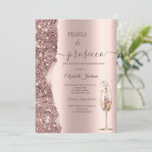 Invitation Rose Gold Glitter Pearls & Prosecco Bridal Shower (Debout devant)