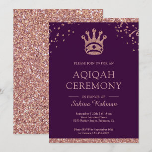 Invitation Rose Gold Glitter Princesse Royale Aqeeqah Aqiqa