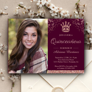 Invitation Rose Gold Glitter Princesse Royale Photo Quinceane